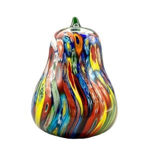 Vintage Millefori Art Glass Pear Paperweight 5” Colorful Collectible Shelf Decor